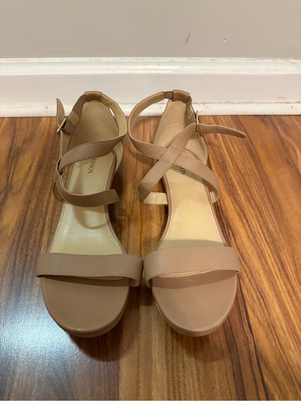 Pashion Footwear Nude/Tan Strappy Block Heel Sandals